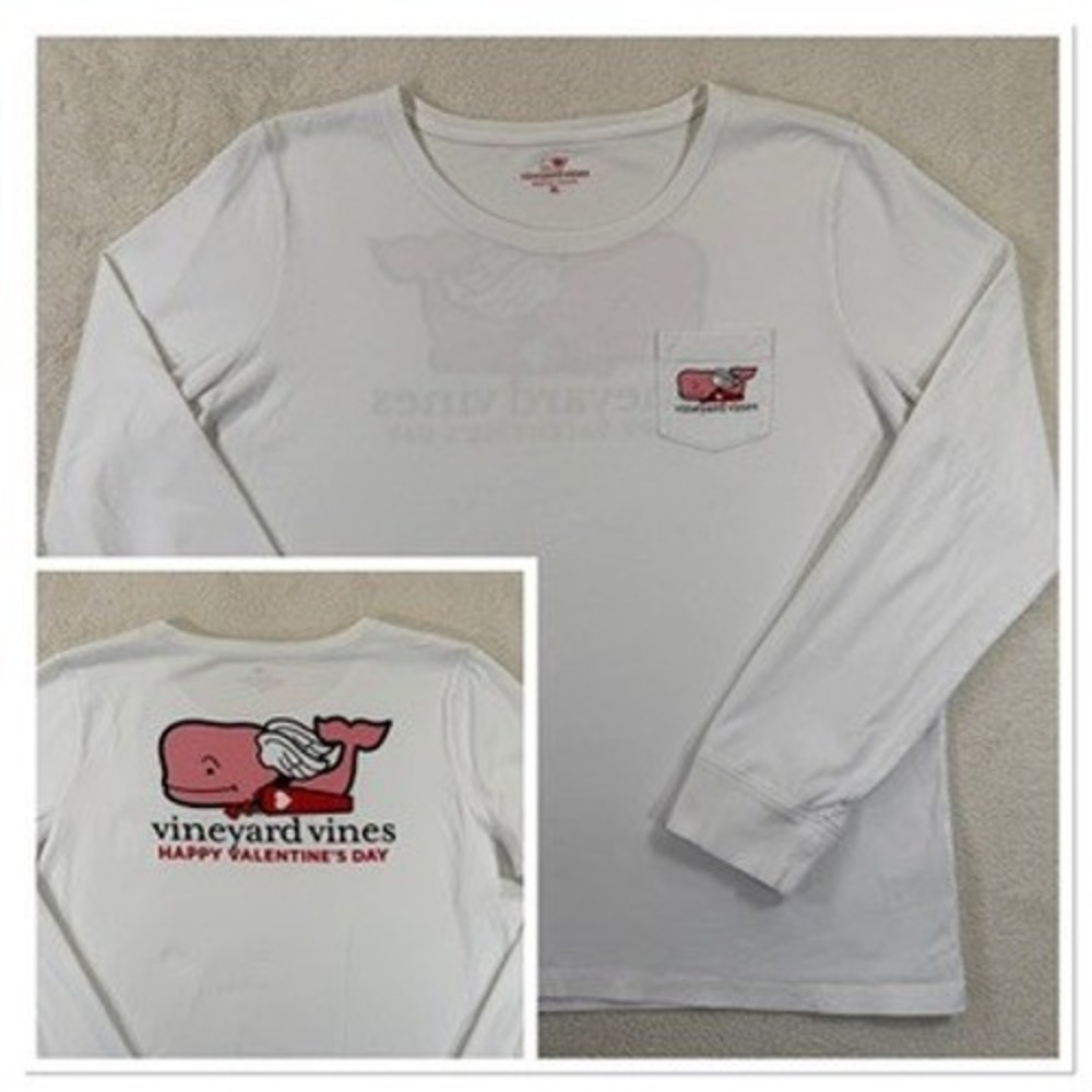 Vineyard Vines Womens XL Valentine's Day Cupid Whale‎ Long Sleeve Pocket T-Shirt
